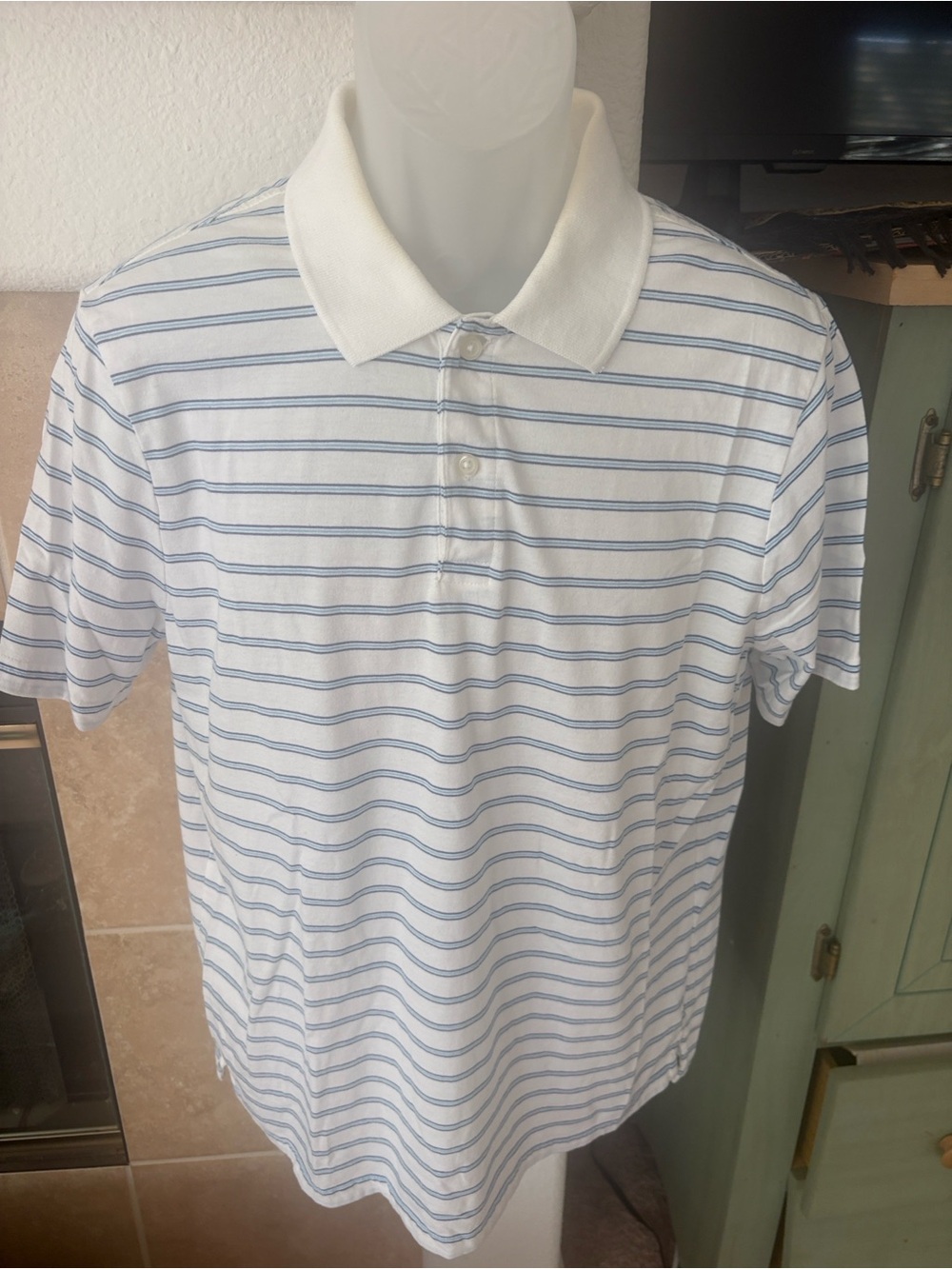 St. John's Bay White Polo with Light Blue Stripes
